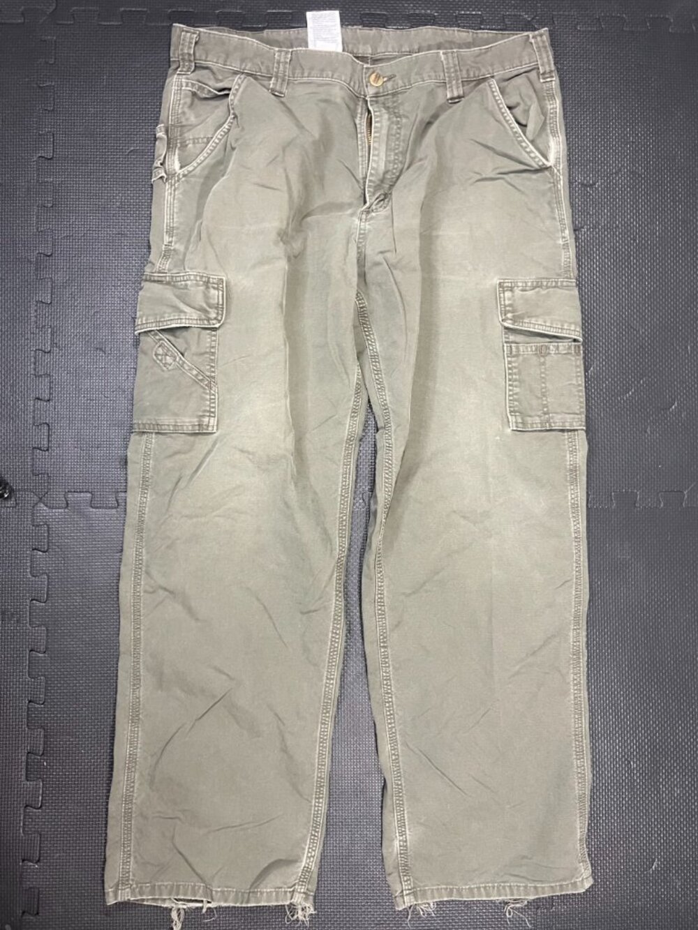 Carhartt Dungaree Fit Workwear Baggy Pant Mens 36x30 Olive Distressed Faded B260